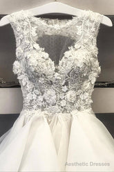 White Lace Short Prom Dresses, A-Line Lace Evening Dresses